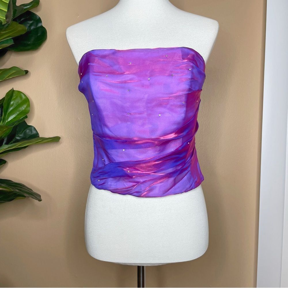 Vintage Coty Purple Mesh Rhinestone Strapless Bustier Top Size Medium